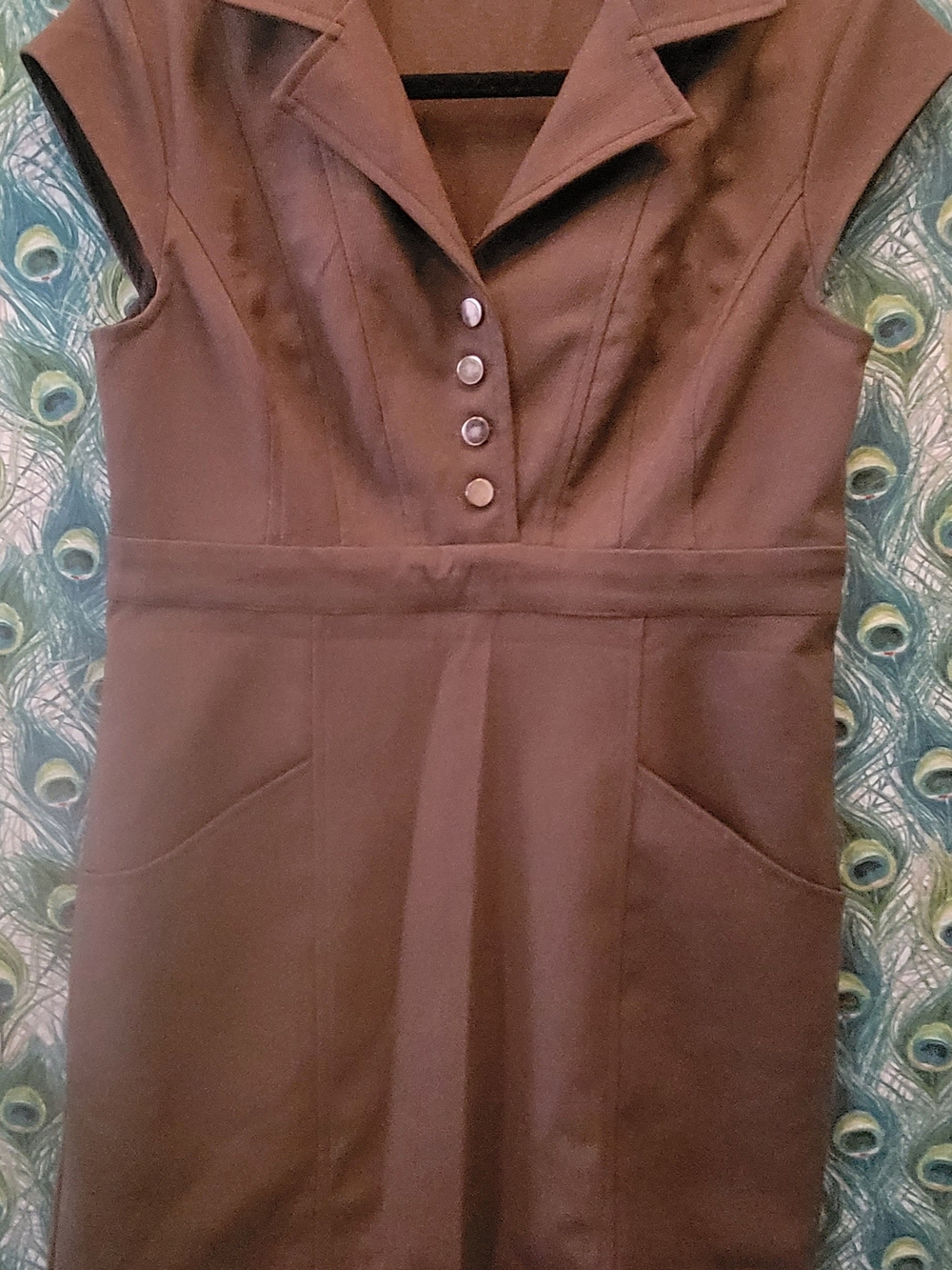 eshakti Brown Sleeveless Midi Sheath Dress with Button Placket